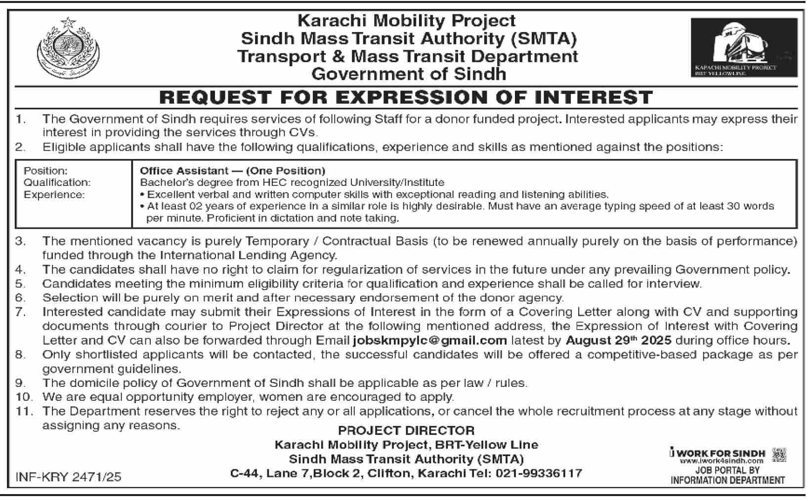 Transport & Mass Transit Department Karachi Tender Notice